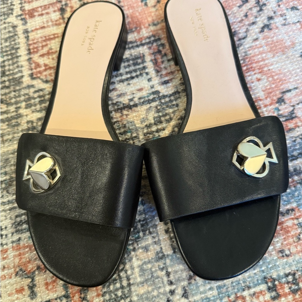 Kate Spade Black Slide Sandals with Gold Accent Size 10